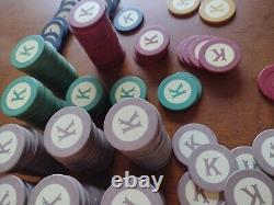 236 Vintage CLAY LETTER K poker Chips 6 Colors + Dealer RARE monogram K