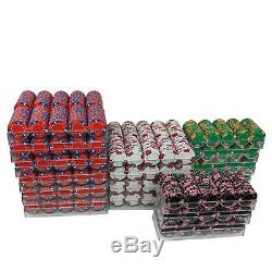 2697 Pro Tri Color 3 Crowns Poker Chips With Racks Heavy Weight Multi-Table Set