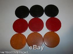 285 Bakelite/ Catalin Poker Chip Set & Caddy with Cover Red Yellow Teal Lot