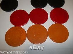 285 Bakelite/ Catalin Poker Chip Set & Caddy with Cover Red Yellow Teal Lot