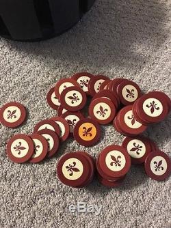 288 Vintage Fleur De Lis Poker Home Casino Chips Set Lot Rack + Playing Cards