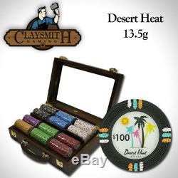 300 Count Claysmith Gaming Desert Heat Poker Chips Set in Walnut Case Case
