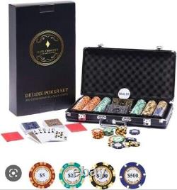 300 PCS Poker Chip Set Texas Hold'Em Dice Poker Chips- Casino Quality Clay Chips