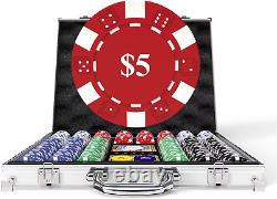 300Pcs Premium Casino Poker Chips Set with Denominations from $1 to $500 in Alum