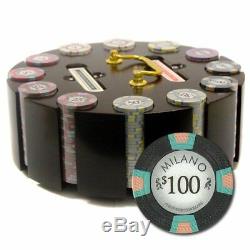 300ct. Milano Casino Clay 10g Poker Chip Set in Wood Carousel Case