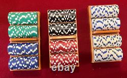 300pc Poker Set Includes -Wood Carrying Case 2 Playing Cards dealer chip