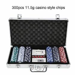 300pcs 11.5g Poker Chips Set With Aluminum Case Dice Poker Playing Ca+Free Gift