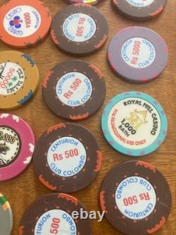 40 High Value Casino Chips Poker-roulette. Chips From Allover The Country