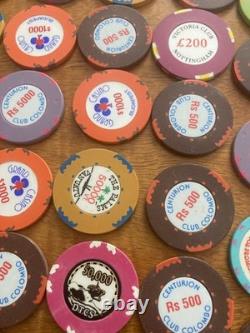 40 High Value Casino Chips Poker-roulette. Chips From Allover The Country