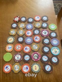 40 High Value Casino Chips Poker-roulette. Chips From Allover The Country