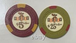 400 HOLIDAY IN RENO Casino Chips Rare Set H-mold $5s and $25s Poker, Clay