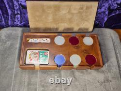 43mm Burl Briarwood Poker Set Made in Italy Unused Acrylic chips 18mm dice