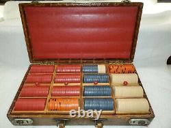 461 vtg casino CLAY BC Wills / Burt Co. POKER CHIPS SET, case SM-KEY Greek MD-87