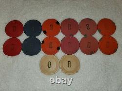 461 vtg casino CLAY BC Wills / Burt Co. POKER CHIPS SET, case SM-KEY Greek MD-87