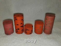 461 vtg casino CLAY BC Wills / Burt Co. POKER CHIPS SET, case SM-KEY Greek MD-87