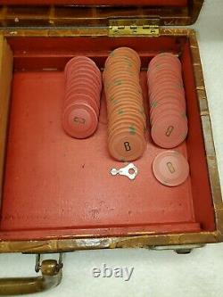 461 vtg casino CLAY BC Wills / Burt Co. POKER CHIPS SET, case SM-KEY Greek MD-87