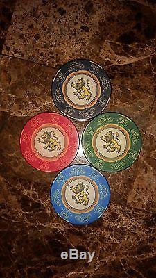 494 VINTAGE CHIPCO LION TOURNAMENT CERAMIC POKER CHIPS SET With RACKS CASINO STYLE