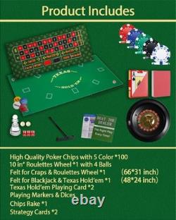 5 in 1 Casino Game Pro Set 100 Pro Poker Chip, Blackjack+Roulette Wheel+Crap 5 in 1 Casino Game Pro Set 100 Pro Poker Chip, Blackjack+Roulette Wheel+Crap