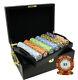 500 14g Monte Carlo Poker Club Poker Chips Set Mahogany Case 3tone