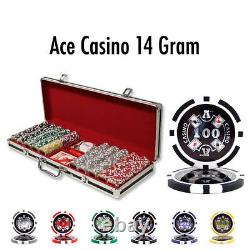 500 Ace Casino 14g Clay Poker Chips Set with Black Aluminum Case Pick Chips