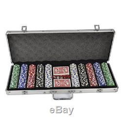 500 Casino Poker Chips Set Texas Hold Em Black Jack Playing Cards Game Case Fun