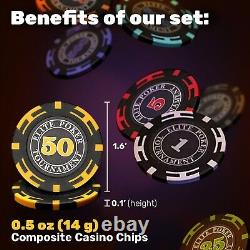 500 Chips Poker Set with Case Professional Chips Plus 5 Poker Dice Texas Holdem