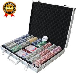 500 Clay Composite Poker Chips Set with Aluminum Case Two Decks of Playing