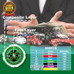 500 Clay Composite Poker Chips Set with Aluminum Case Two Decks of Playing