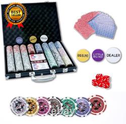 500 Clay Composite Poker Chips Set with Aluminum Case Two Decks of Playing