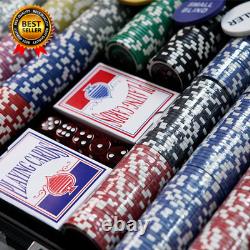 500 Clay Composite Poker Chips Set with Aluminum Case Two Decks of Playing