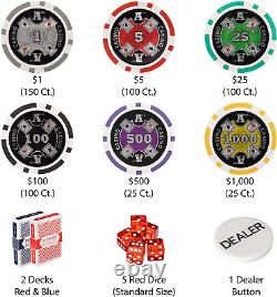 500 Count Ace Casino Poker Set 14 Gram Clay Composite Chips with Aluminum Case