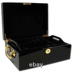 500 Count Black Mahogany Wooden Poker Chips Set Storage Case New