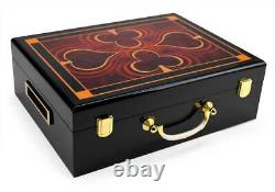 500 Count Hi-Gloss Wooden Poker Chips Set Storage Case New