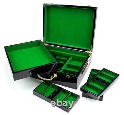 500 Count Hi-Gloss Wooden Poker Chips Set Storage Case New