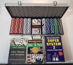 500 Ct 11.5 Gram Clay Poker Chip Set With Case And 3 Books Doyle Brunson