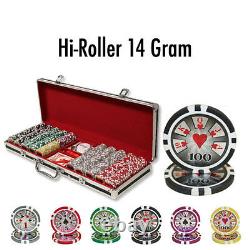 500 High Roller 14g Clay Poker Chips Set with Black Aluminum Case Pick Chips