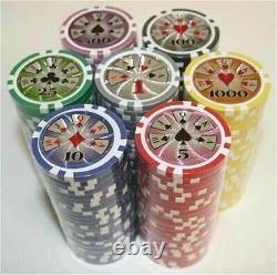 500 High Roller 14g Clay Poker Chips Set with Black Aluminum Case Pick Chips