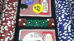 500 LAS VEGAS Eagle 14g Poker Chip Set with 2 Casino used playing card decks/Dice