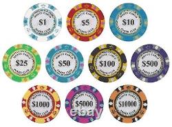 500 Monte Carlo 14g Poker Chips Dealer Button 5 Dice 2 Card Decks Storage Case