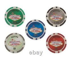 500 PC 11.5g Chips Las Vegas Poker Set 2 Deck Cards 5 Dice Dealer Button Black