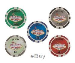 500 PC Las Vegas 11.5g Chips Poker Set 2 Deck Of Cards 5 Dice Gloss Case New