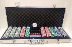 500 PC Poker High-Quality Set 1 Deck Cards 5 Dice Dealer Button Clear Red W Bage
