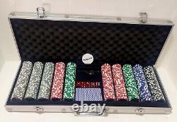 500 PC Poker High Quality Set 1 Deck Cards 5 Dice Dealer Button Clear Red W Case