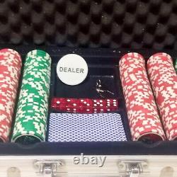 500 PC Poker High Quality Set 1 Deck Cards 5 Dice Dealer Button Clear Red W Case