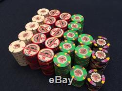 500 Paulson Poker chip set. Casino Aztar Missouri. Used, shaped inlays, hat cane