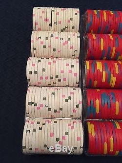 500 Paulson Poker chip set. Casino Aztar Missouri. Used, shaped inlays, hat cane