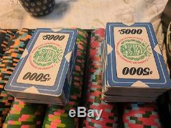 500 Paulson poker chip, 22 plaque Casino De Isthmus set wooden case w' key +more