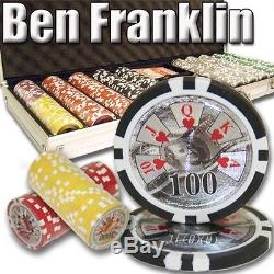 500 Piece Ben Franklin 14 Gram Clay Poker Chip Set with Aluminum Case (Custom)