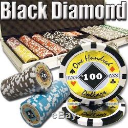500 Piece Black Diamond 14 Gram Clay Poker Chip Set with Aluminum Case (Custom)