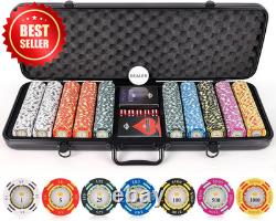 500 Piece Clay Poker Chips Set 13.5G Crown Casino Denomination Case US